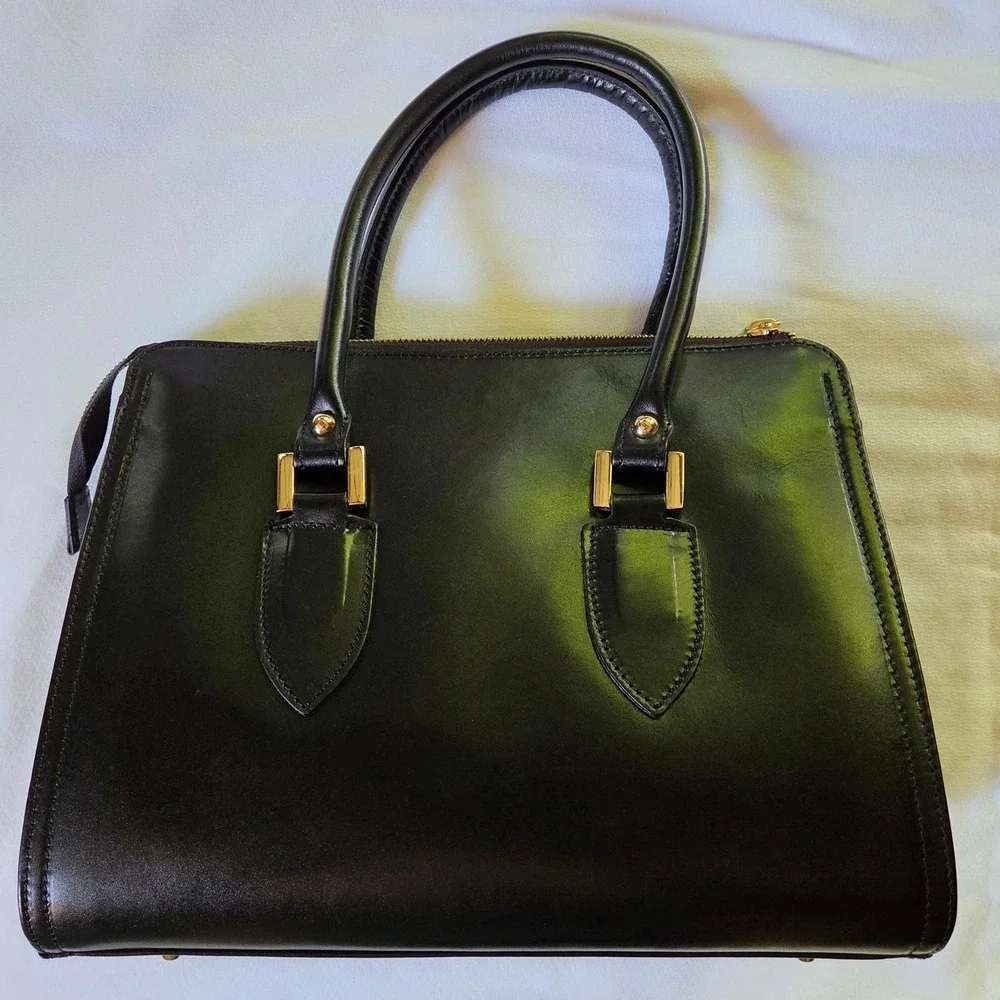 Lisa Minardi Satchel Handbag Medium Black NEW Leather Made in Italy